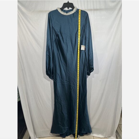 NWT IEENA Mac Duggal [ 10 ] Satin Long Blouson Sleeve Gown Sapphire Blue‎ #Q477 - Picture 9 of 16
